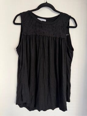 Sleeveless Black Lace-Yoke Blouse NWOT